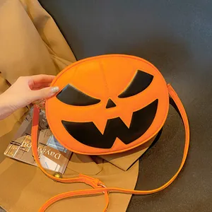 Halloween Pumpkin Crossbody Bag Funny Jack-O-Lantern PU Leather Shoulder Bag For Women Festive Party Costume Gift Orange Purse