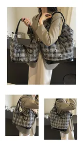 Detailed comparison of large and small checkered tote bags with black bow accents