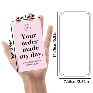 Pink Thank You cards for small business with detailed size dimensions in cm and inches