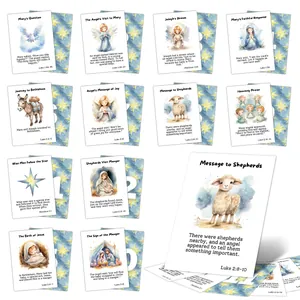 Nativity Story Advent Calendar Cards Watercolor Design Double Sided Bible Verse Christmas Decor Gift Religious Style