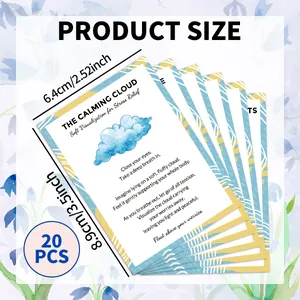 Set aus 20 Achtsamkeitskarten zur Stressbewältigung mit blauem Aquarell-Wolken-Design