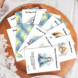 12-Piece Bible Story Christmas Countdown Cards with hand-painted watercolor illustrations