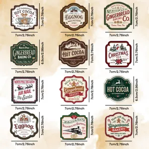 12er Set Vintage Weihnachtsaufkleber mit Kakao- und Lebkuchen-Motiven für Geschenke