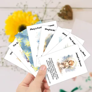 Set of 12 Christmas countdown meditation cards with biblical watercolor illustrations