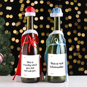 Housses de bouteille de Noël amusantes avec mini chapeaux, capes et étiquettes