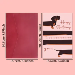 Carte d'anniversaire teckel amusante avec enveloppe bordeaux et dimensions