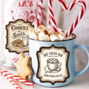 Weihnachtsaufkleber mit Hot Cocoa Bar und Cookies for Santa Motiven für Gläser und Tassen