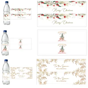 Christmas Water Bottle Labels Stickers Merry Christmas Party Bottle Wraps For Xmas Holiday Party Table Decorations
