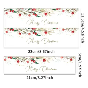 Merry Christmas water bottle labels with berry patterns in two different sizes