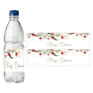 Water bottle labels with Merry Christmas wreath design for holiday party decorations