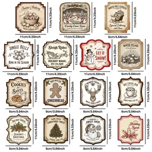 Set mit 15 Vintage Weihnachtsaufklebern mit Weihnachtsmann- und Rentier-Motiven