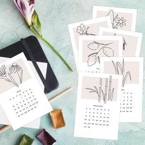 Minimalist 2026 monthly calendar cards with plant sketches and artistic wall decor styling
