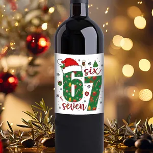 Pegatina navideña para botella de vino con número 67 para envoltorio de regalo