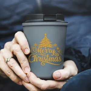 Vaso de 16oz gris carbón con pegatina dorada de transferencia UV de Merry Christmas