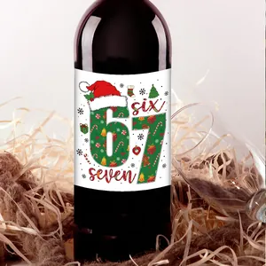 Pegatina navideña para botella de vino con número 67 y motivos festivos de regalo