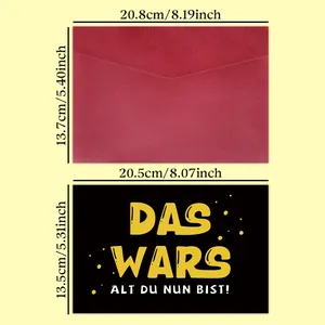 Carte de Noël drôle avec enveloppe rouge foncé, texte parodique et dimensions incluses