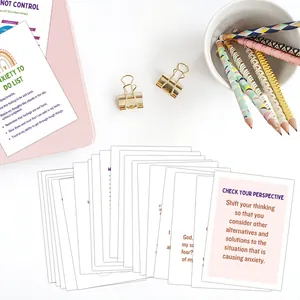 Detailed spread of mental health cards for anxiety management and positive affirmation