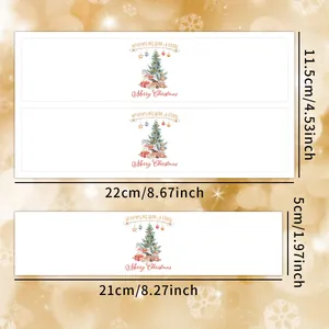Detailed view of Christmas water bottle labels with festive illustrations and size specs