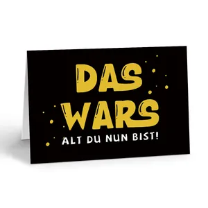 Carte d'anniversaire drôle en allemand avec fond noir et texte jaune style Das Wars