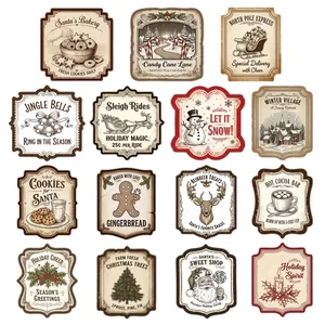 Vintage Weihnachtsaufkleber Retro Selbstklebende Papieretiketten Für Geschenkverpackungen Weihnachtsmann Rentier Party Deko Etiketten