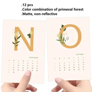 Detail of 12pcs aesthetic monthly calendar cards with letter prints and floral art