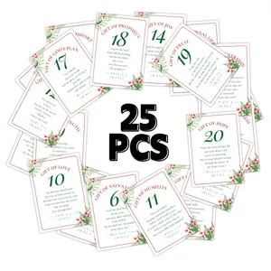 Détail de 25 cartes de l'Avent avec versets bibliques et bordures florales de Noël