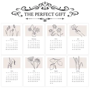 2026 Annual Calendar Cards Minimalist Botanical Line Art Floral Pattern Wall Decor Stickers For Bedroom Office Paper Cards