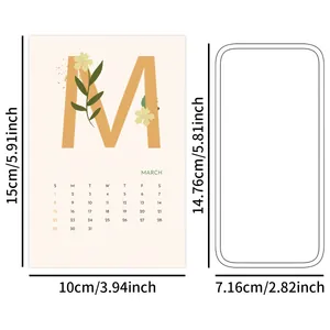Detailed size specifications for minimalist 2026 March calendar wall card and stickers