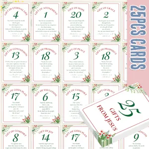 Cartes de Compte à Rebours de l'Avent de Noël Versets Bibliques Lot de Cartes avec Motif Botanique de Houx et de Baies Cadeau de Vacances Inspirant