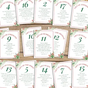 Lot de 25 cartes de l'Avent de Noël avec versets bibliques sur fond de bois naturel