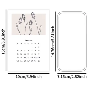 2026 Minimalist tulip calendar card with dimensions for wall decor and frame display
