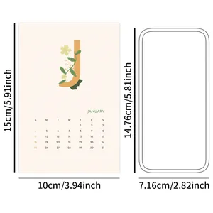 Minimalist 2026 calendar card with floral letter J pattern and 10x15cm dimension