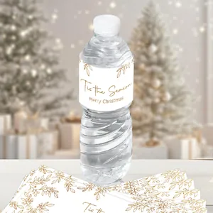 20 Christmas water bottle labels with gold Merry Christmas text for party decorations