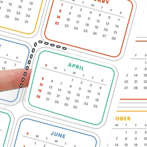 Detailed view of colorful 2026 calendar planner stickers with perforated tear-off lines