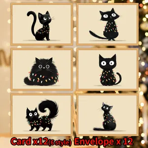 Lustige Schwarze Katze Weihnachtsgrußkarten Mit Umschlägen Illustration Frohe Weihnachten Karten Für Freunde Familie Schreibwaren