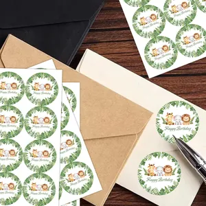 Watercolor jungle animal Happy Birthday stickers for party favors and envelope seals