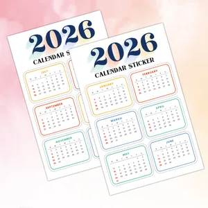 Detailed view of two 2026 calendar planner stickers with colorful monthly borders