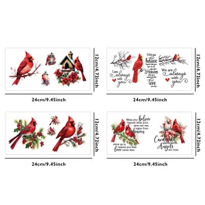 Détail des autocollants de transfert UV DTF avec oiseaux cardinaux, taille 24x12 cm