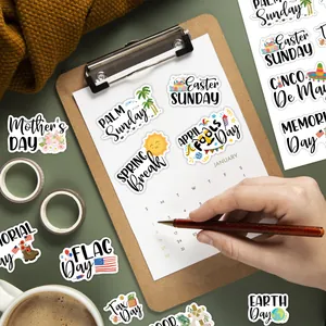 Holiday planning stickers set for calendars featuring various Western festival text labels