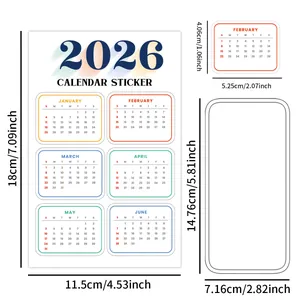 Detail view of 2026 calendar stickers with exact dimensions of 18cm x 11.5cm for planners