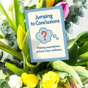 Detail of DBT educational card for Jumping to Conclusions with bright floral background