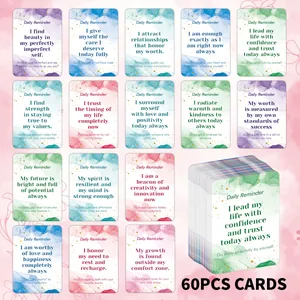 Set of 60 watercolor daily affirmation cards with inspirational quotes for motivation