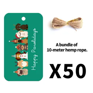 Happy Pawlidays Christmas Dog Gift Tags Green Cartoon Animal Paper Hang Tags With Jute Twine For Festive Party Gift Wrapping