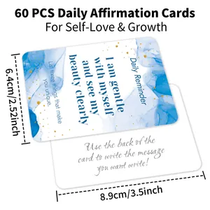 Macro detail of 3.5x2.5 inch affirmation cards showing dimensions and writing space