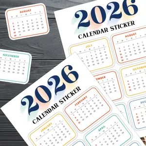 2026 Calendar Stickers Set with multi-color monthly borders for journals and planners