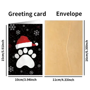 Christmas party cards with dog paw prints and kraft envelopes for holiday gifts