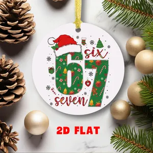 Ornement de sapin de Noël rond en acrylique plat 2D avec motif festif chiffres 6 et 7
