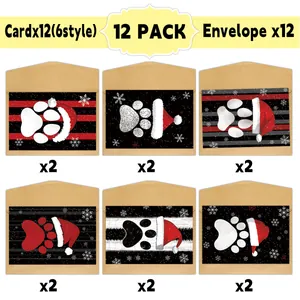 Christmas Greeting Cards And Envelopes Paw Print Pattern Santa Hat Design Holiday Greeting Cards For Xmas Party Gift