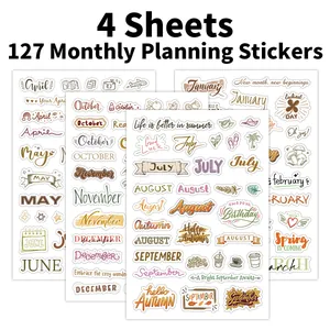 Détail de 4 feuilles avec 127 autocollants de planification mensuelle pour scrapbooking