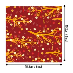 Vintage χαρτί scrapbooking 15x15cm με κόκκινα floral μοτίβα και χρυσές λεπτομέρειες